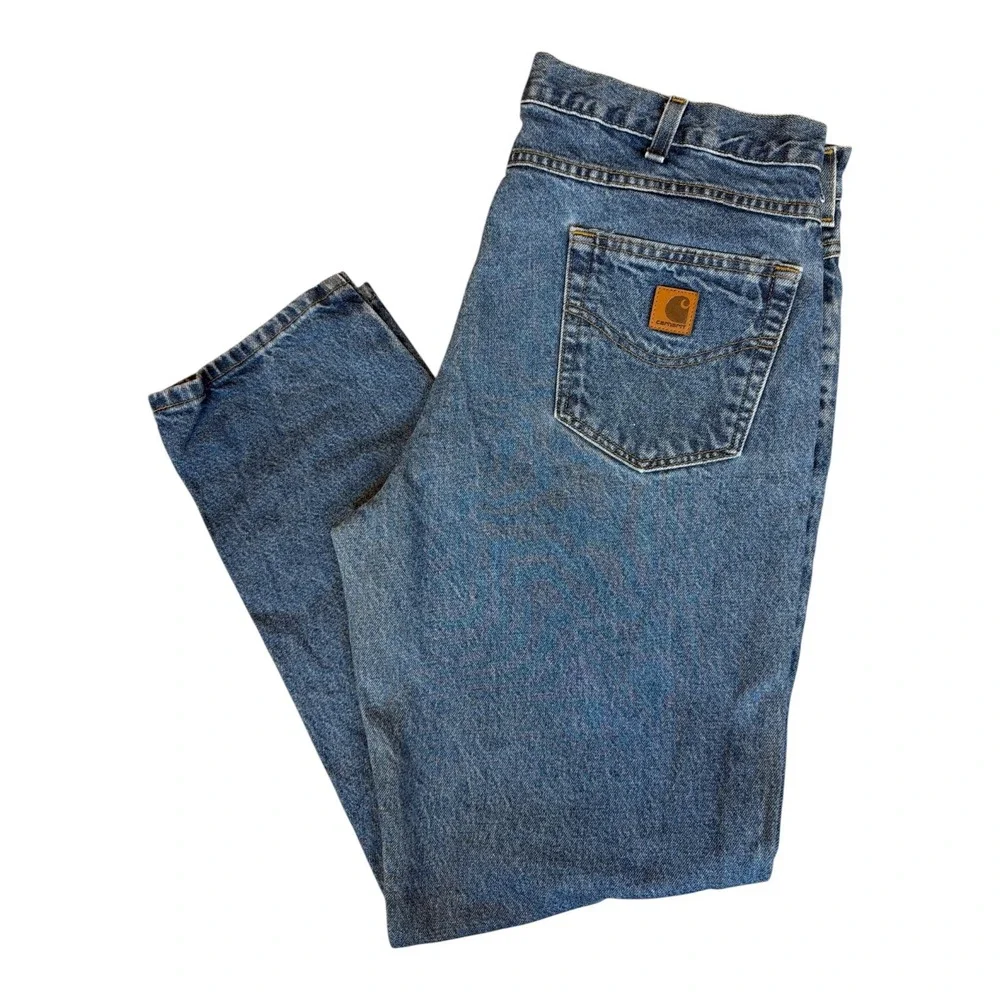 Carhartt Mens Relaxed Fit Straight Leg Jeans Medium Wash Blue Distressed 37x32